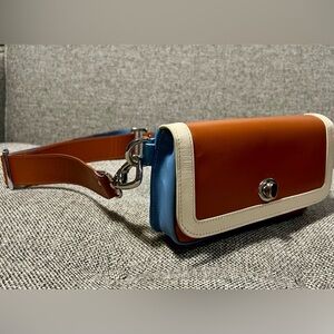 Rachel Comey Daft Fanny Pack, Leather, Whiskey- Cornflower Blue Colorblock